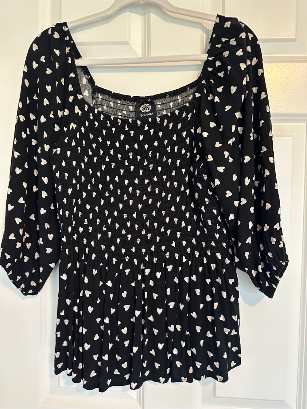 bobeau Black Tunic with White Heart Print